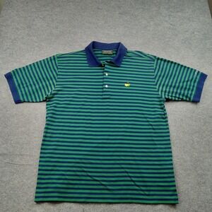 Vintage Masters Collection Polo Shirt Mens Large Blue Green Stripe Golf Logo